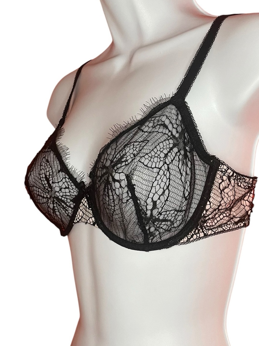 Wolford Light Pink & Black Sheer Lace Underwire Bra